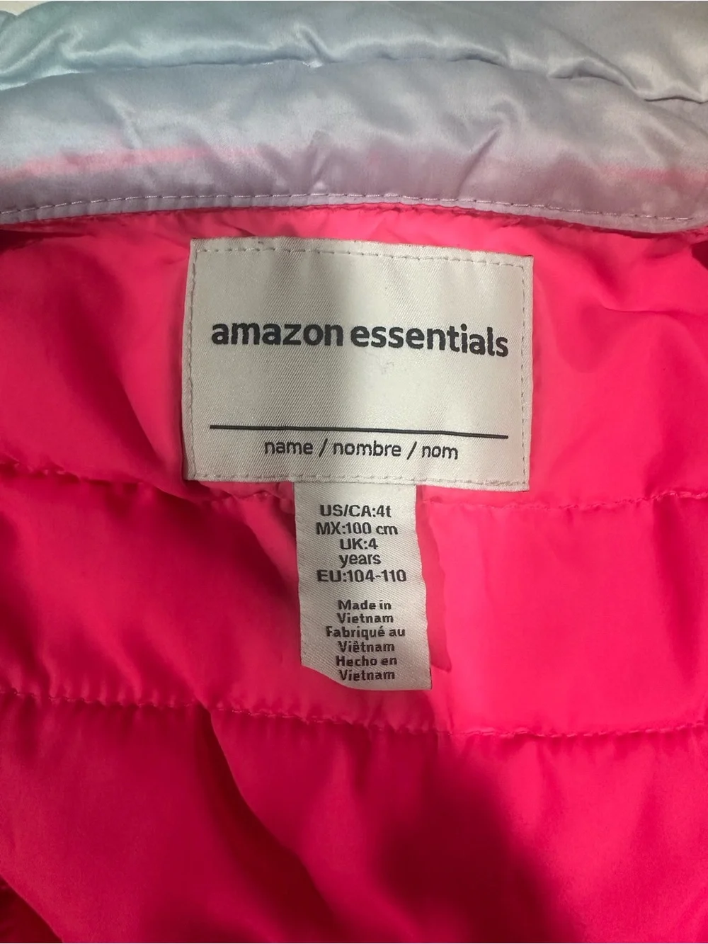 Amazon Essentials Girls' Pastel Ombre Puffer Vest with Pink Trim